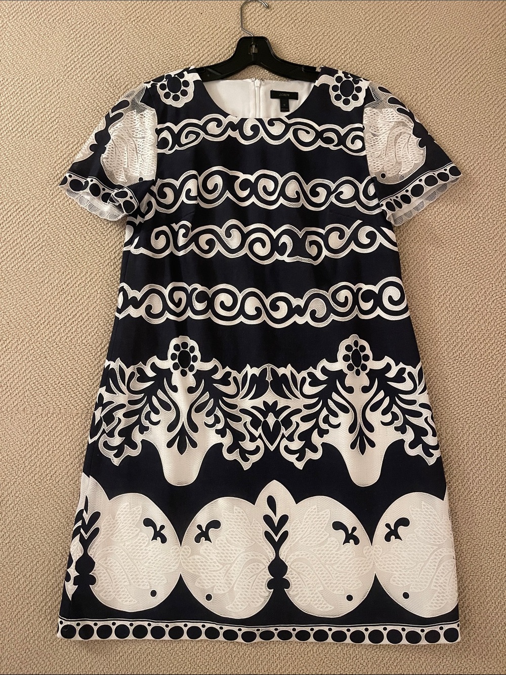 J. Crew Navy and White Graphic A-Line Mini Dress